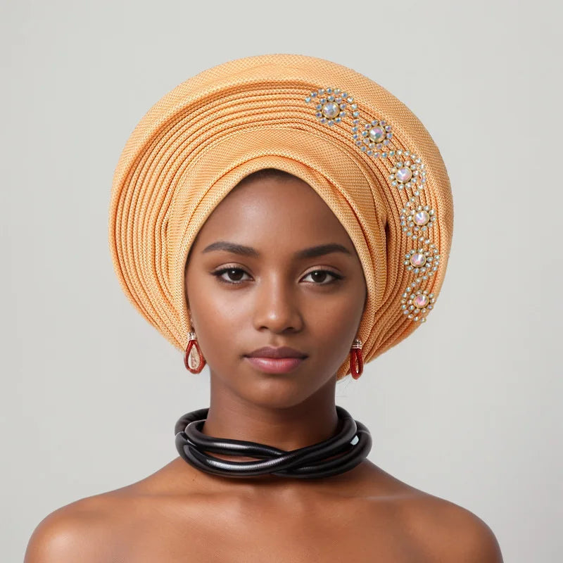 Geles de mariage nigérian, couvre-chef africain, Turbans Auto Gele pour femmes, tissu Aso Oke, couvre-chef musulman, couvre-chef féminin