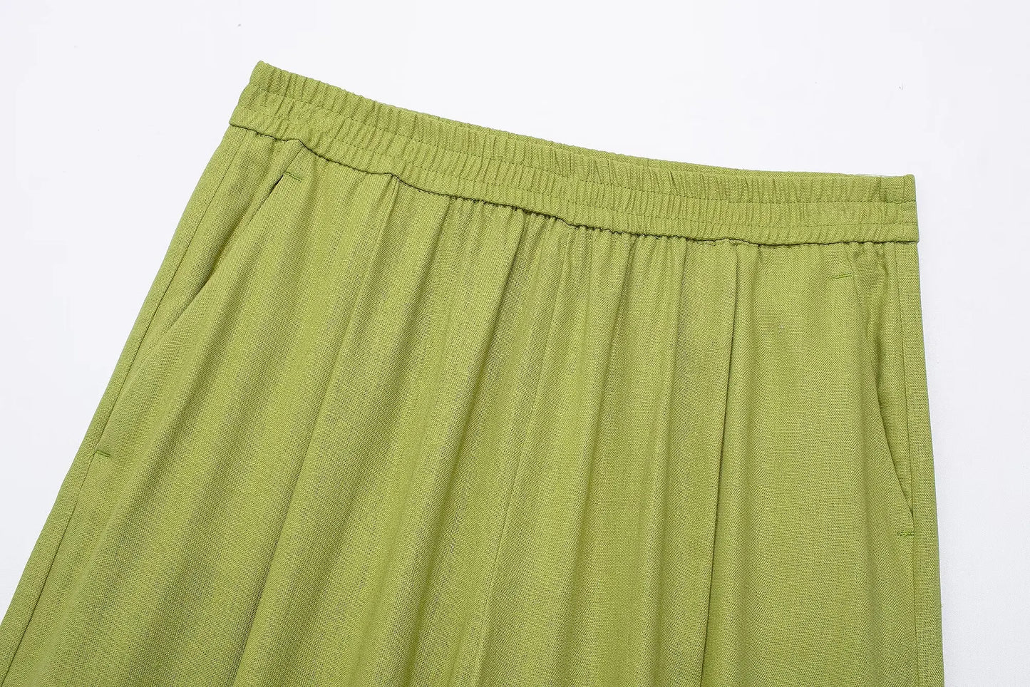 TRAFZA 2024 femmes 2 pièces ensemble taille élastique poche plis décorer pantalon à jambes larges + solide simple boutonnage fente ourlet Blouse haut