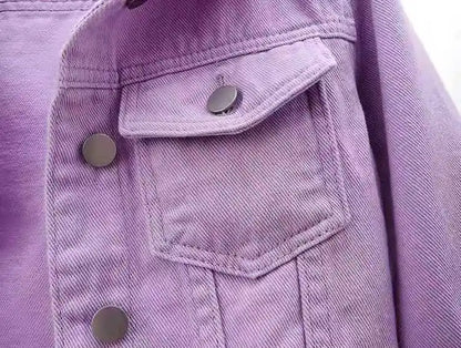 Femmes Denim veste printemps automne manteau court rose Jean vestes décontracté hauts violet jaune violet bleu hauts amples dame vêtements d'extérieur