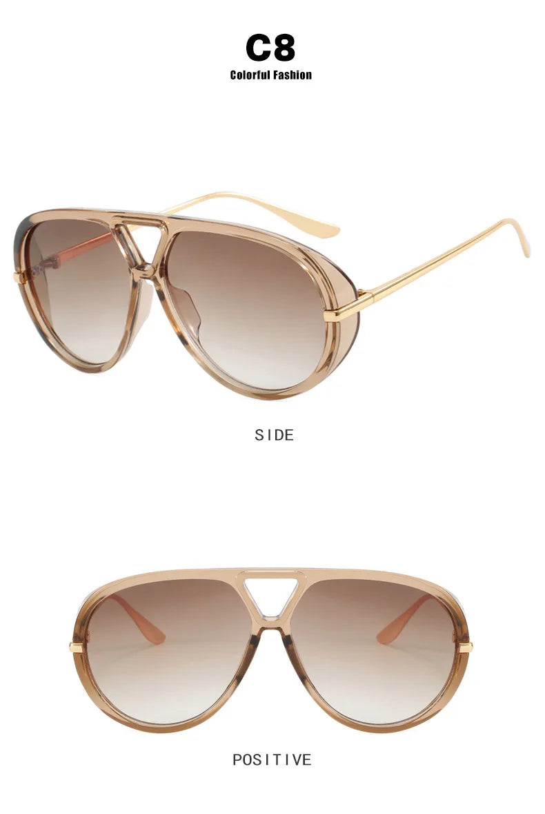 Lunettes de soleil pilote Punk ovales surdimensionnées pour femmes, grande marque de luxe, monture métallique Vintage, lunettes de soleil pour dames, bouclier UV400, 2025