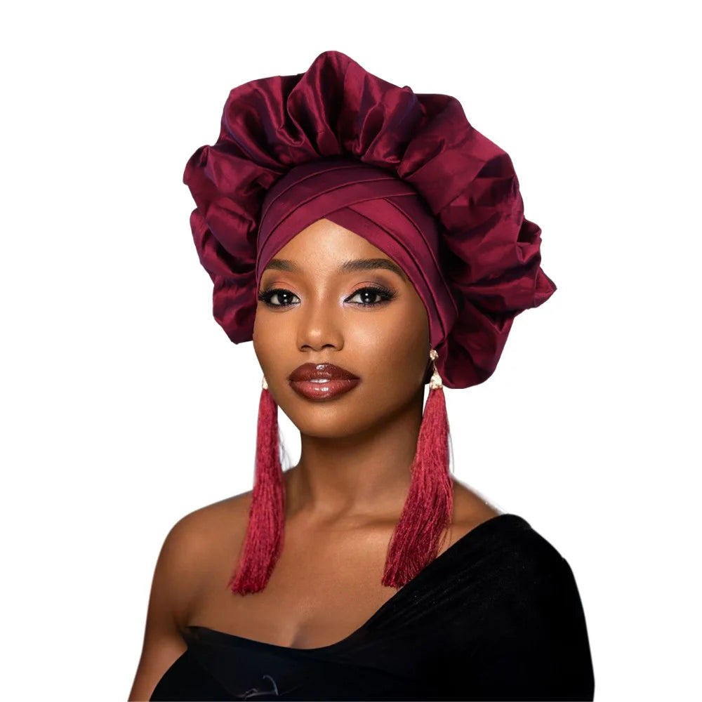 Nouveau bonnet Turban à volants pour femmes, couvre-chef en soie brute africaine, automne, Nigeria, Gele de mariage, bandeau de fête, couvre-chef pour dame