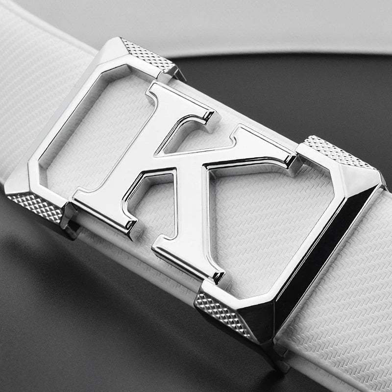 Haute qualité blanc ceinture garçon créateur de mode décontracté Coskin cuir métal boucle ceinture K lettre hommes ceinture