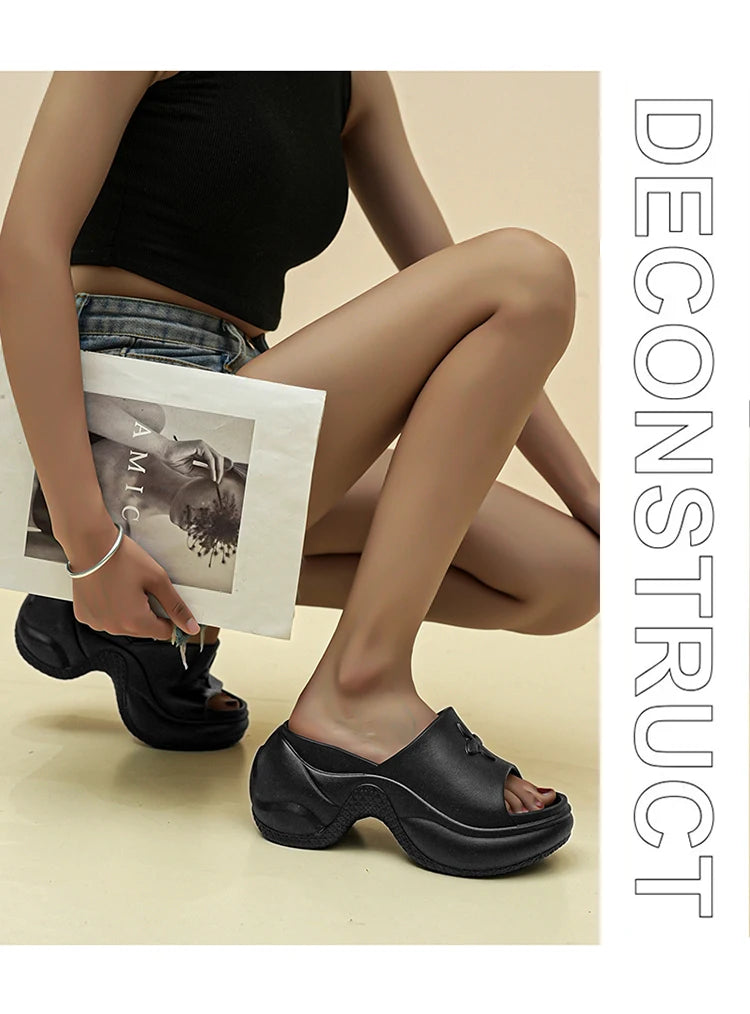 STleargSHEN-Pantoufles d'été à l'offre elles optiques pour femmes, tongs hautes de 9cm, talons compensés, chaussures de plage, pantoufles à plateforme épaisse