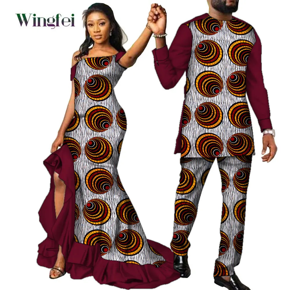 Vêtements de Couple Africains à Imprimé Ankara pour Femme et Homme, Robes sulfMaxi, Dashiki Imbibé, Tenue Amoureux, WYQ567