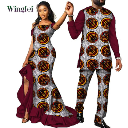 Vêtements de Couple Africains à Imprimé Ankara pour Femme et Homme, Robes sulfMaxi, Dashiki Imbibé, Tenue Amoureux, WYQ567