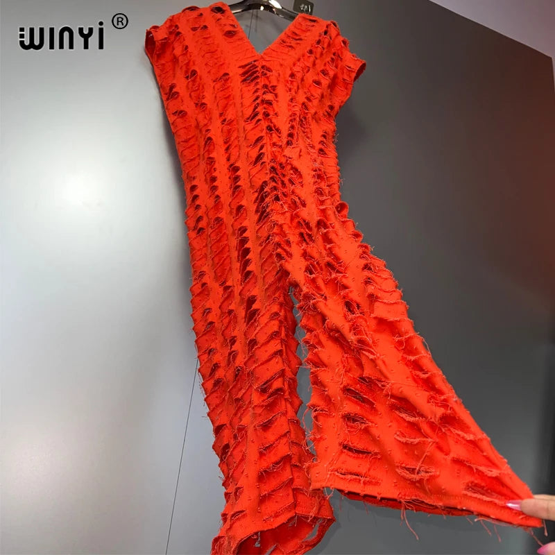 WINYI été Original ajouré ample denim combinaison mode couvrir