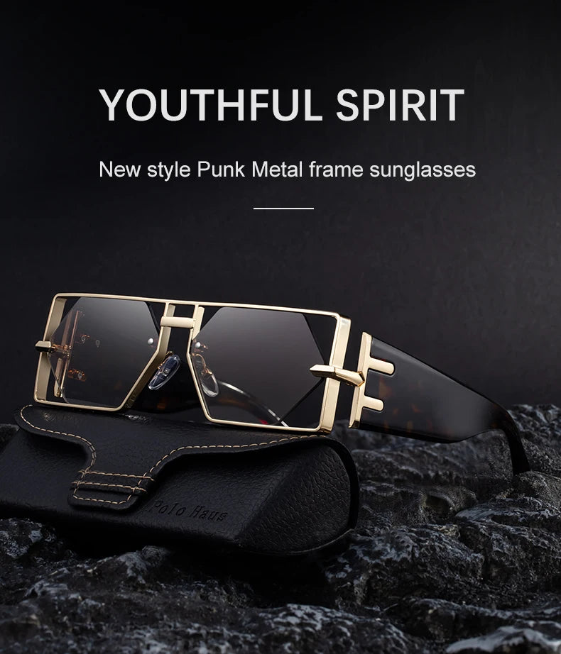 Steampunk Rectangle lunettes de Soleil Femmes Hommes 2025 De Luxe Creux En Métal Cadre Lunettes de Soleil Vintage Punk Hexagone Lunettes UV400 Nuances