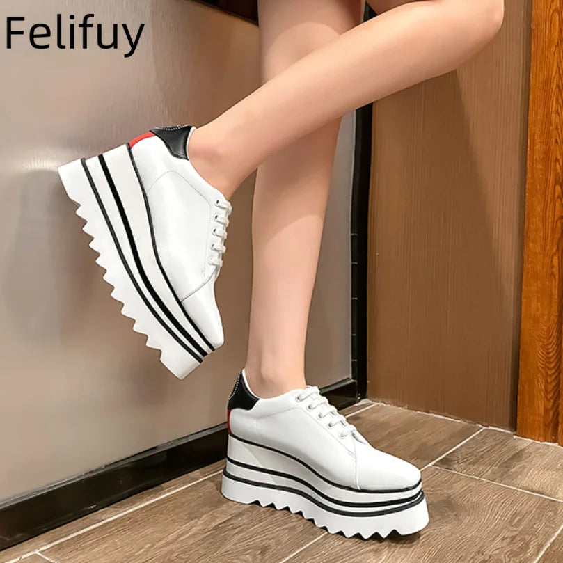 Baskets Blanches en Cuir de Vache pour Femme, Chaussures à Semelle Optique, Décontractées, à Lacets, Confortables, d'Extérieur, de Styliste, Printemps 2024