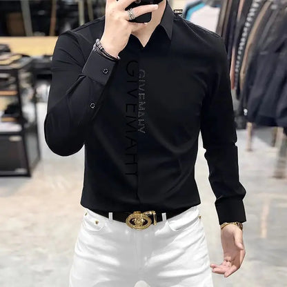 Chemise en coton à manches longues pour hommes, chemises décontractées, robe d'affaires sociale, mode de luxe, printemps, été