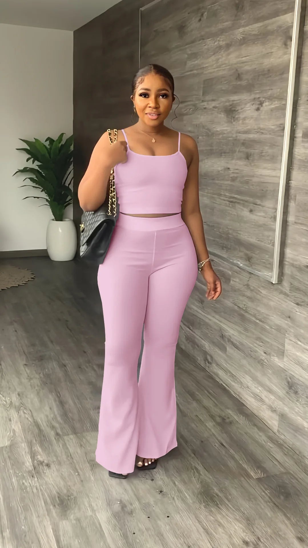 Haut court à bretelles spaghetti et pantalon évasé adt pour femmes, olympiques décontractés, ensemble deux pièces monochromes simples, tenues d'été sexy