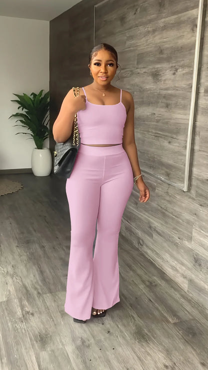 Haut court à bretelles spaghetti et pantalon évasé adt pour femmes, olympiques décontractés, ensemble deux pièces monochromes simples, tenues d'été sexy