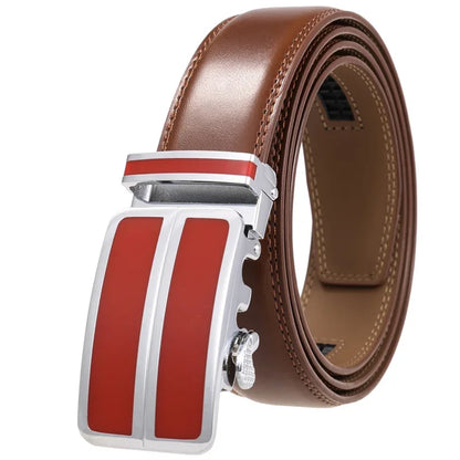 Plyesxale-Ceinture habillée en cuir véritable pour homme, cuir de vachette, automatique, strucformel, environnemental, rouge, noir, marron clair, B272