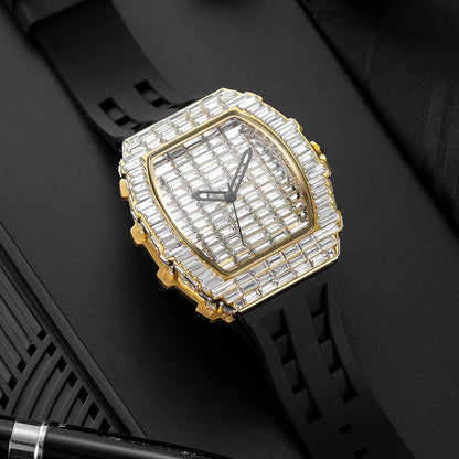 Montre-bracelet à Quartz pour hommes, marque de luxe, nouvelle collection créative, carrée, diamant scintillant, bracelet en caoutchouc, grand visage, cadeau, 2024