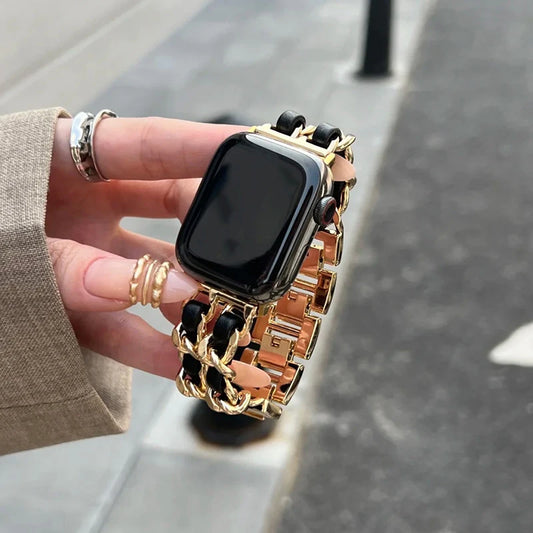 Bracelet en métal pour femmes, pour Apple Watch Band 10 9 8 Ultra 46mm 42mm 49mm 7 SE 6 5 41mm 45mm 44/40mm, Bracelet en acier doré pour dames