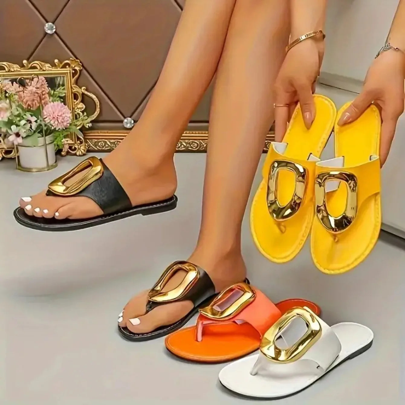 Femmes mode pantoufles sans lacet anti-dérapant tongs été plage pantoufles de luxe sandales plates décontracté chaussures de créateur diapositives femmes