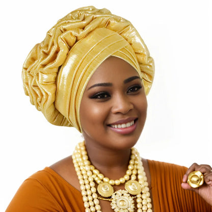 Turban Plissé à Paillettes pour Femme, Cravate de Sauna, Enveloppe la Tête, ixde Mariage Africaine Nigériane