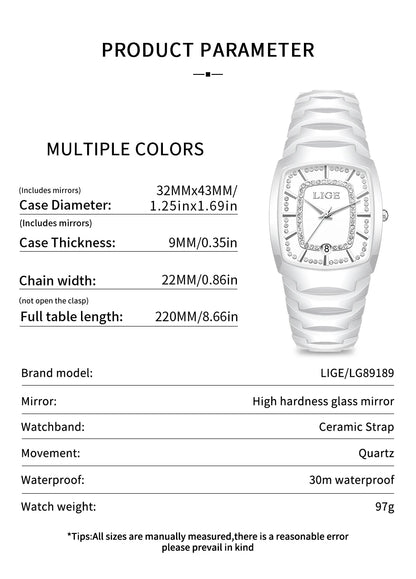 LIGE 2025 TOP montre pour femme élégante étanche mode dames horloge créative bracelet en céramique montre pour femmes cadeau Relogio Feminino