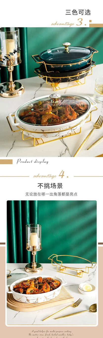 Vaisselle de visionneuse naren céramique nordique, casserole binaurale domestique, pot à soupe, hôtel, restaurant, ensemble de supports de pot chauffant à bougie