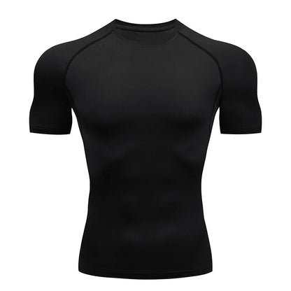 Hommes Compression course t-shirt Fitness serré à manches courtes t-shirt formation Jogging chemises vêtements de sport séchage rapide Rashgard
