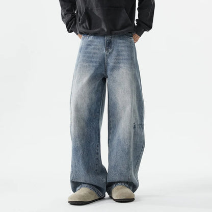 Jeans baggy à jambes larges pour hommes, Jeans Boyfriend, High Street, Hip Hop, Bleu, Blanc, Denim Harem, Pantalon décontracté
