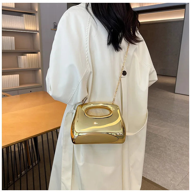 Sac à main hobo en acrylique doré pour femme, sac à main de plage transparent, sac à main de soirée, poignée supérieure ronde, fête de mariage, designer de luxe