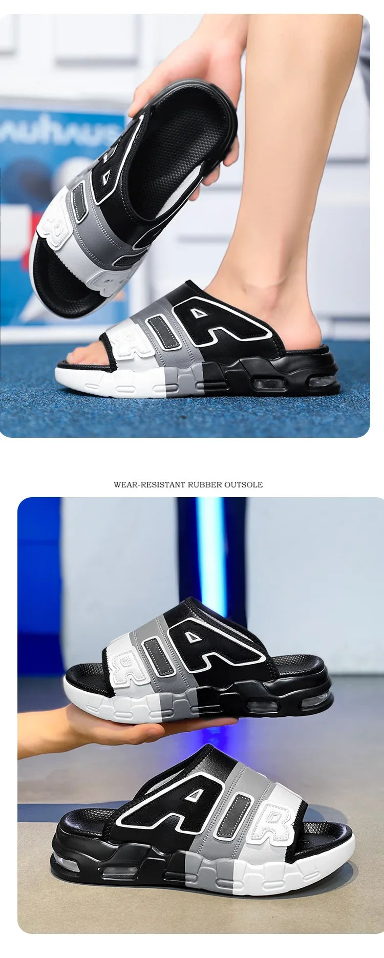 CasualPlus Size chaussons pour hommes pantoufles de sport d'été coussin d'air pour hommes chaussures de plage à fond épais matériau EVA