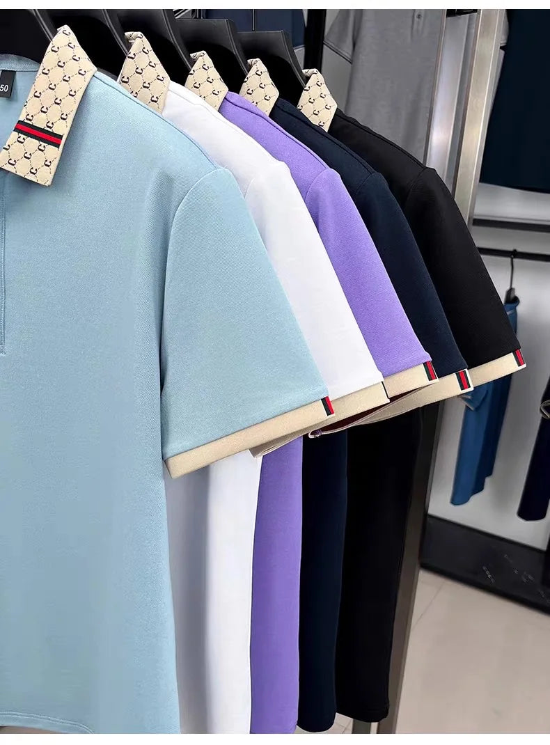 Marque de luxe B lettre en relief polo à manches courtes hommes été léger respirant nouvelle mode couleur bloquée revers T-shirt