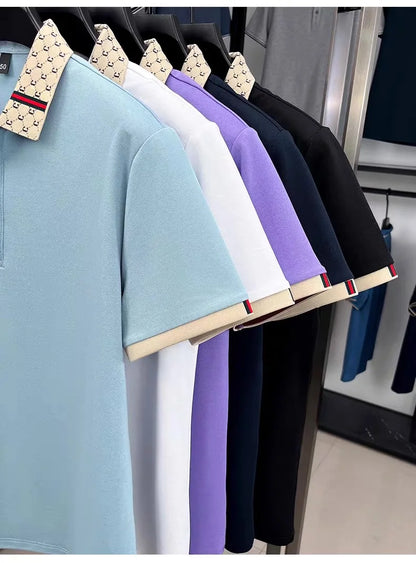 Marque de luxe B lettre en relief polo à manches courtes hommes été léger respirant nouvelle mode couleur bloquée revers T-shirt