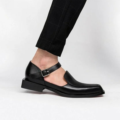 Sandales d'été noires pour hommes, chaussures habillées en cuir Pu avec sangle à boucle, chaussures formelles d'affaires, nouvelle collection