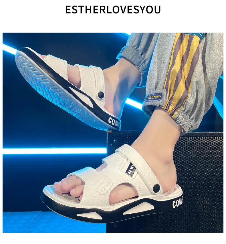 Sandales d'été Eva pour hommes, pantoufles à la mode, légères, douces, plates, antidérapantes, pour l'extérieur, la plage, à bout ouvert