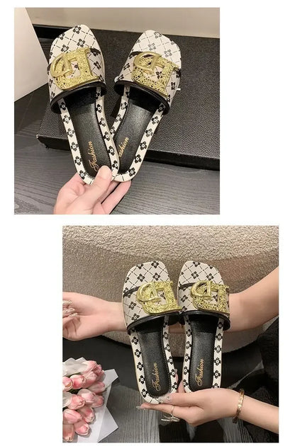 Pantoufles d'été à la mode pour femmes, pantoufles  fond souple, antidérapantes, décorées en métal, Style de loisirs, matériau PVC