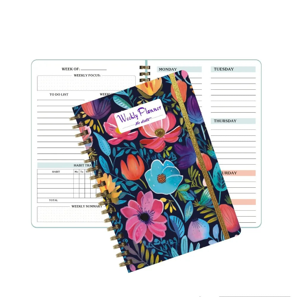 Planificateur hebdomadaire Portable A5, sans Date, rappel, calendrier hebdomadaire, livre d'efficacité avec sangles, carnet de notes à bobine pour étudiant
