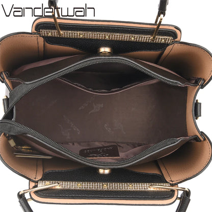 Sac à bandoulière en cuir de grande capacité pour femme, créateur de luxe, 3 couches, initié, sacs à main pour femme, marque shopper, fourre-tout Messenger, 2024