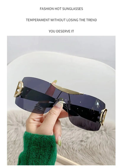 Lunettes de soleil Y2K sans monture pour femmes, lunettes de soleil sans cadre, nuances de chimshield, futuriste, respirant, unisexe, rond, mode