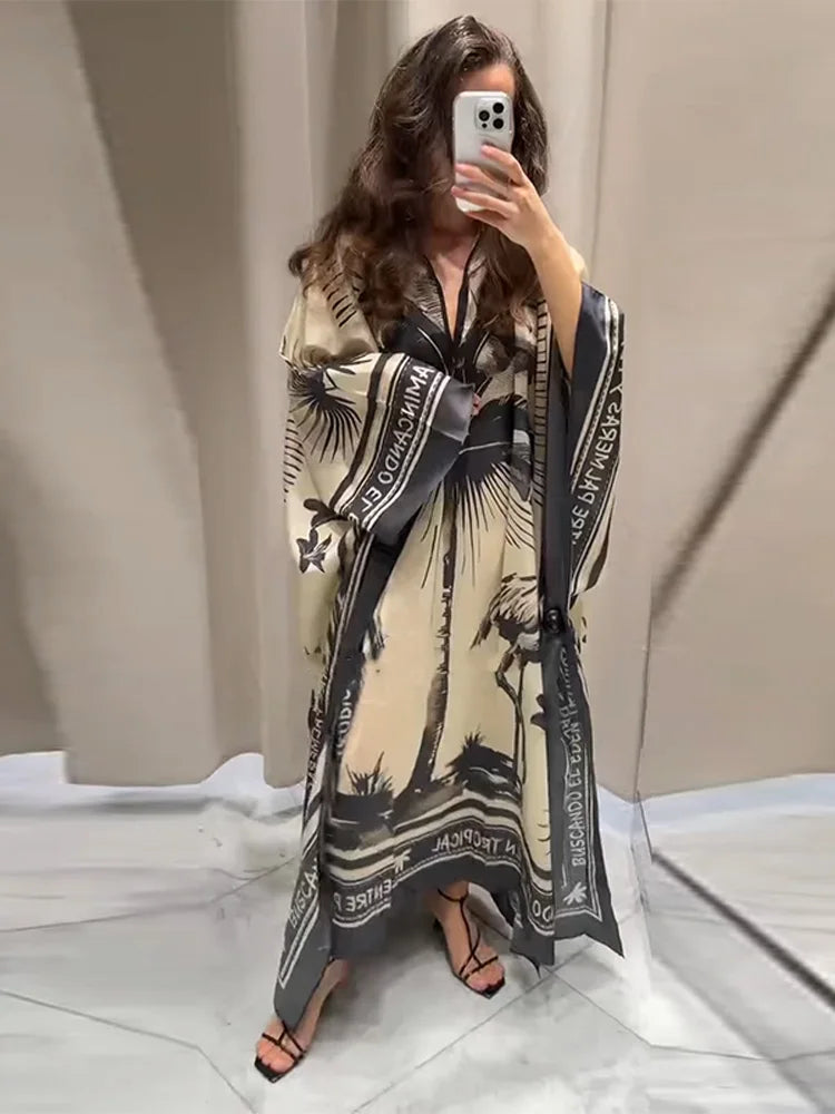 Robes longues plissées imprimées amples pour femmes, élégantes, col rond, manches longues, Robes de vacances, été, mode dubaï, 2025