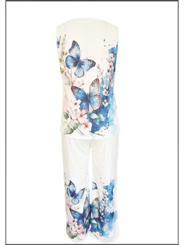 T-Shirt à Jambes Droites pour Femme, Pantalon Décontracté, Imprimé Fibraadt, Ensemble Simple, Vêtements d'Été