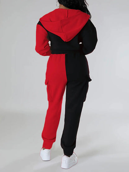 veste sport deux pièces ample pour femmes, ensemble assorti, survêtement à capuche, fermeture éclair bloquée, vêtements d'extérieur courts, pantalon Cargo avec cordon de serrage, automne hiver