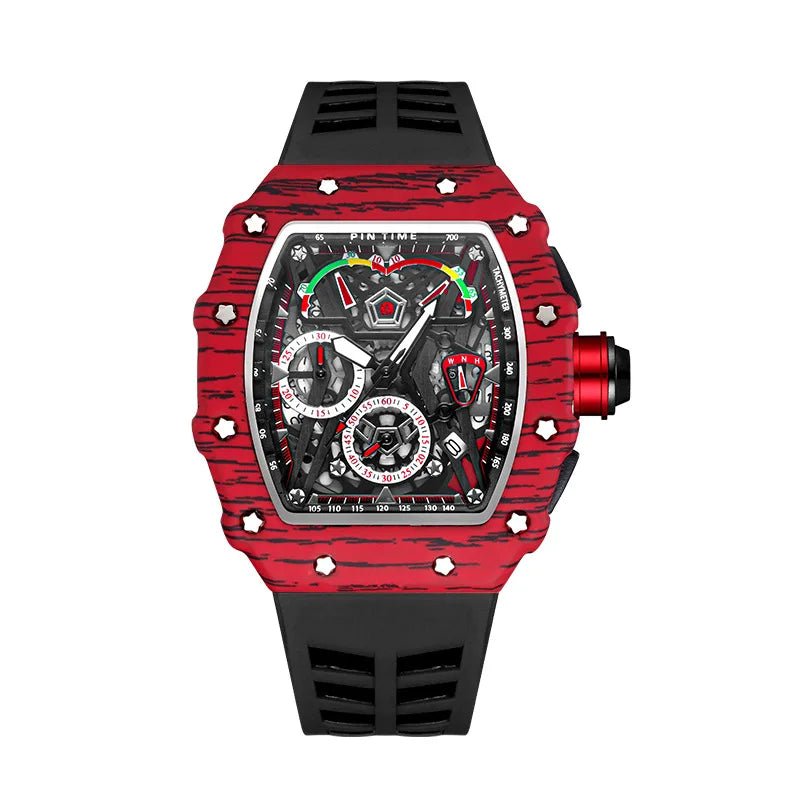 Montre mécanique automatique pour homme, double roue, cadran à rotation, bracelet en caoutchouc, mode de luxe