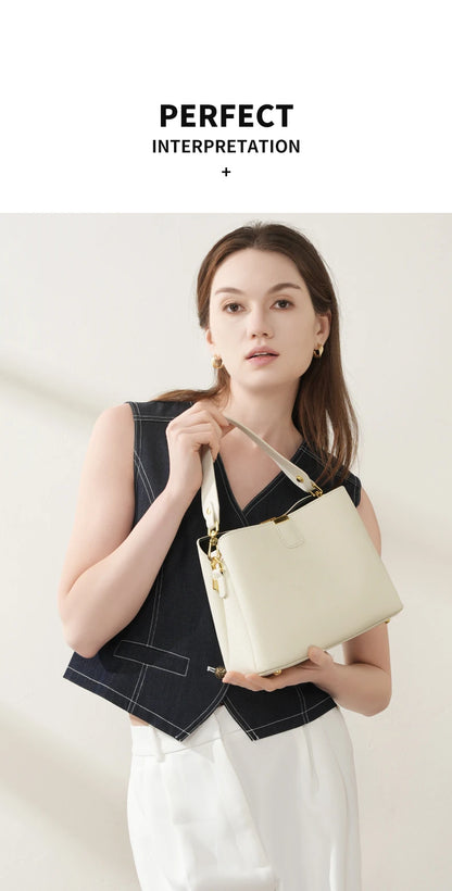 Hifashion 100% vache en cuir véritable seau épaule sacs à bandoulière pour femmes 2025 luxe concepteur large sangle fourre-tout dames sacs à main