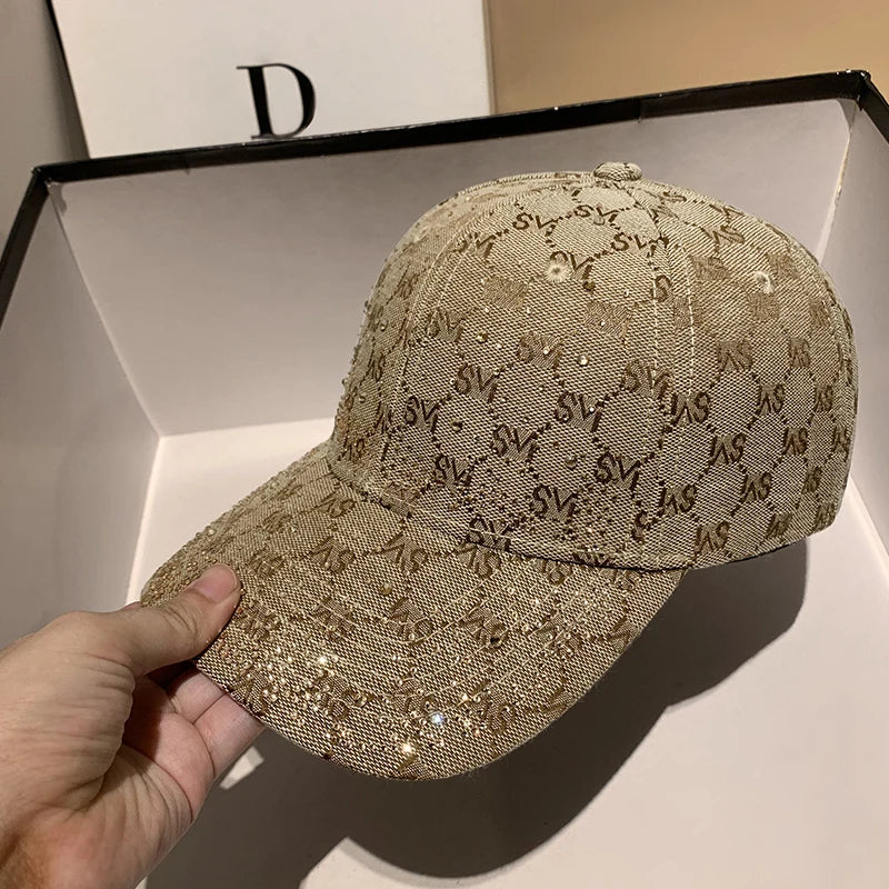 Casquette de Baseball avec lettres en strass pour femmes et hommes, visière de Sport, à rabat, chapeaux de soleil pour femmes, de luxe de styliste