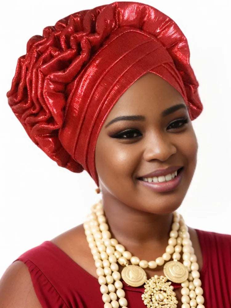 Turban Plissé à Paillettes pour Femme, Cravate de Sauna, Enveloppe la Tête, ixde Mariage Africaine Nigériane