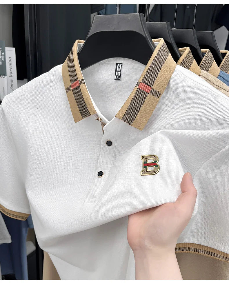 Polo d'été à manches courtes pour hommes, mode golf, design haut de gamme, broderie en soie glacée exquise, T-shirt respirant, 2025