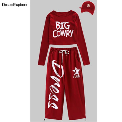 Filles K-pop haut court mode lettres Sport Joggers pantalon fille groupe vêtements ensembles enfants Hip Hop Streetwear enfants Jazz Costumes