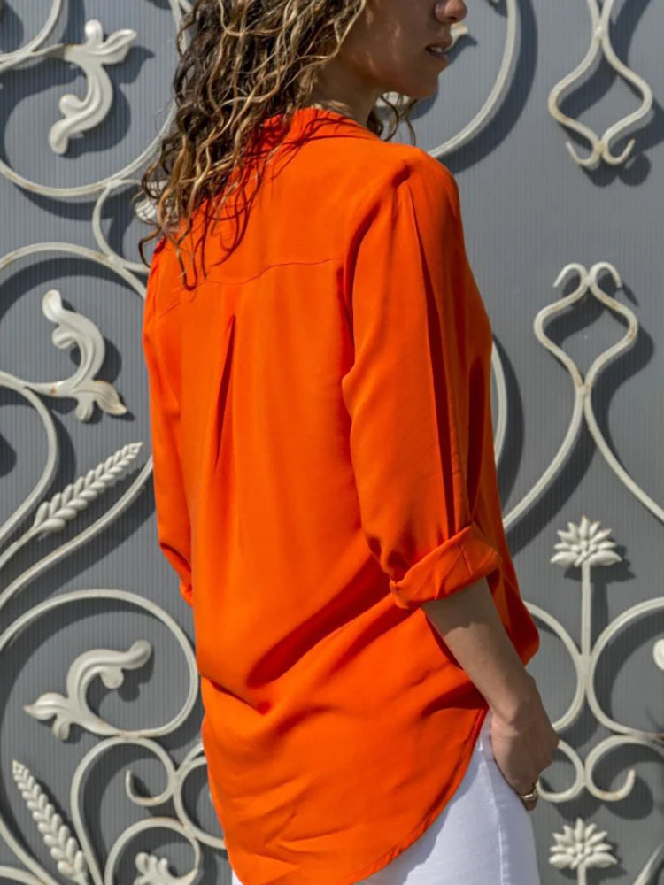 Chemisier en mousseline de soie à manches longues pour femmes, chemise ample à revers élégante, couleur unie, tunique de bureau, Streetwear, haut surdimensionné, printemps été