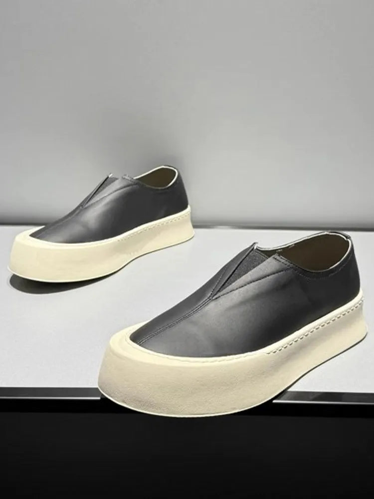 Hommes respirant mode personnalité en cuir véritable bas plate-forme mocassins marche hommes haute rue confortable sans lacet chaussures