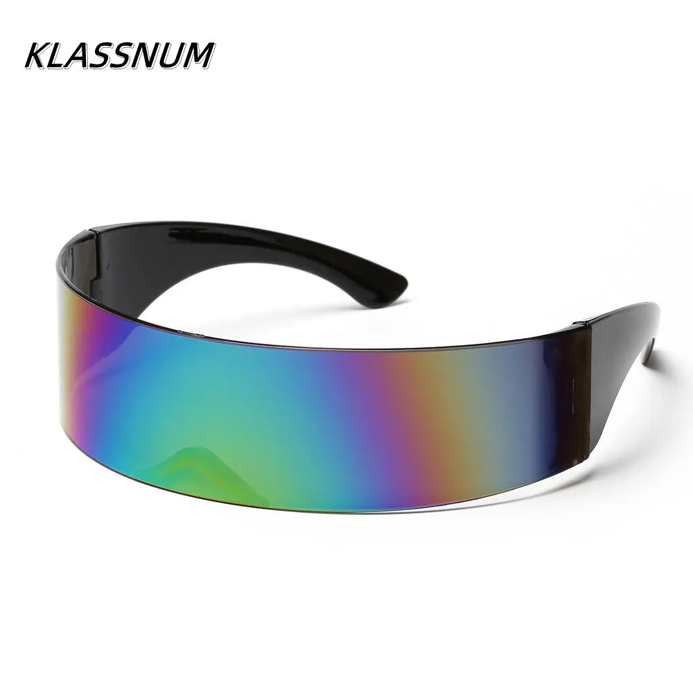 KLASSNUM-Lunettes de soleil futuristes à visière de cyclope étroite pour femmes et hommes, lunettes laser, lentille miroir UV400, lunettes de fête costumées