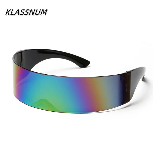 KLASSNUM-Lunettes de soleil futuristes à visière de cyclope étroite pour femmes et hommes, lunettes laser, lentille miroir UV400, lunettes de fête costumées