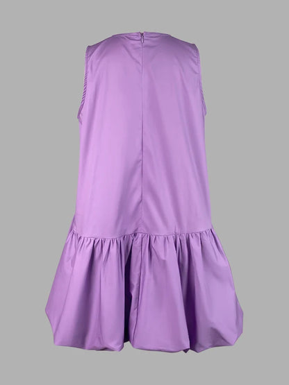 Krisstargirl femmes été bulle Mini robe 2025 taille haute sans manches jupe évasée coton robes courtes décontractées pour femme