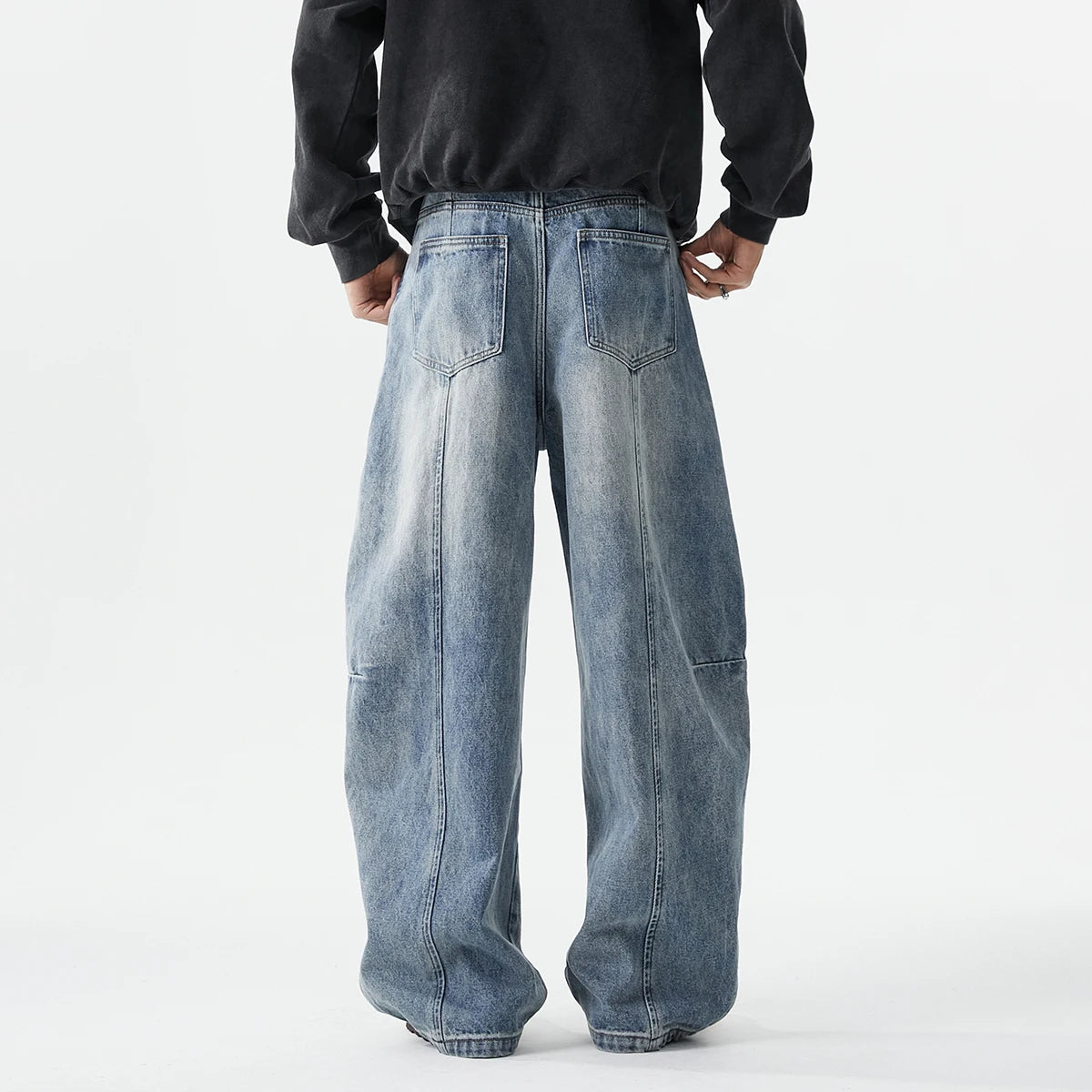 Jeans baggy à jambes larges pour hommes, Jeans Boyfriend, High Street, Hip Hop, Bleu, Blanc, Denim Harem, Pantalon décontracté