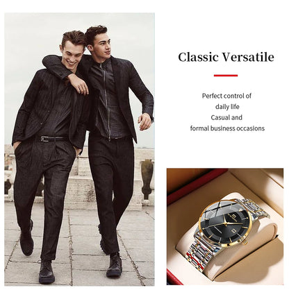 2024 nouveaux hommes montre en acier inoxydable Style d'affaires de luxe strass 43mm bleu or Quartz mouvement montre-bracelet Relogios Masculino